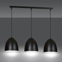 Lampadario 3 Luci Reartù In Acciaio Nero Con Cupole In Nero E Bianco