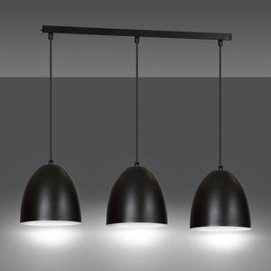 Lampadario 3 Luci Reartù In Acciaio Nero Con Cupole In Nero E Bianco