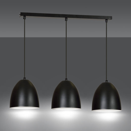 Lampadario 3 Luci Reartù In Acciaio Nero Con Cupole In Nero E Bianco