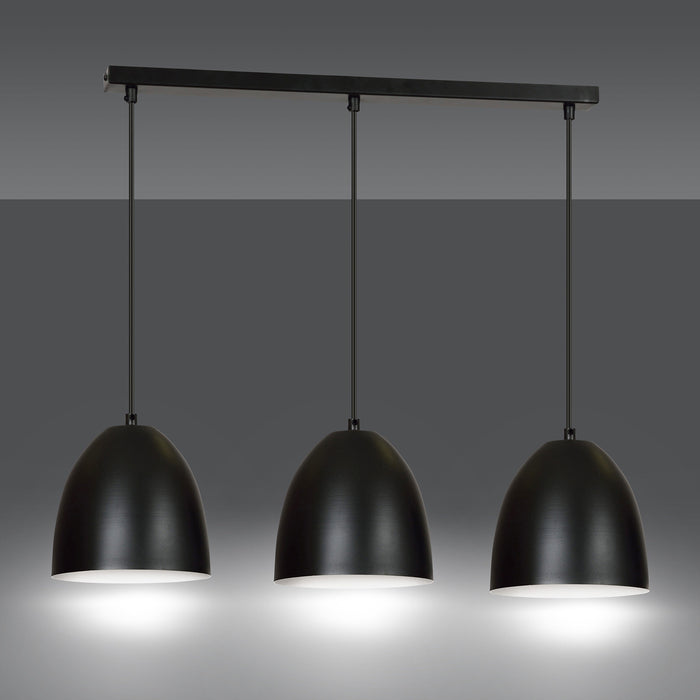 Lampadario 3 Luci Reartù In Acciaio Nero Con Cupole In Nero E Bianco