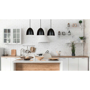 Lampadario 3 Luci Reartù In Acciaio Nero Con Cupole In Nero E Bianco