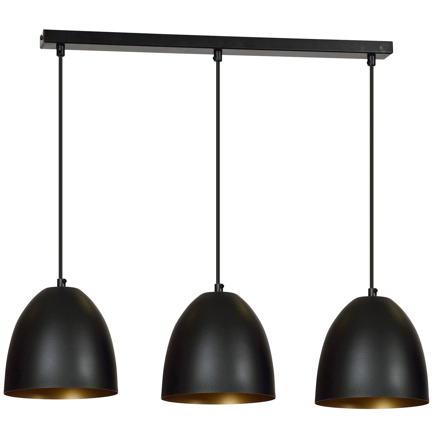 Lampadario 3 Luci Reartù In Acciaio Nero Con Cupole In Nero E Oro