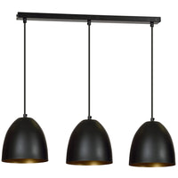 Lampadario 3 Luci Reartù In Acciaio Nero Con Cupole In Nero E Oro