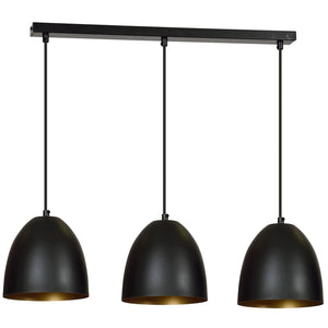 Lampadario 3 Luci Reartù In Acciaio Nero Con Cupole In Nero E Oro