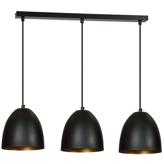 Lampadario 3 Luci Reartù In Acciaio Nero Con Cupole In Nero E Oro