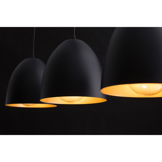 Lampadario 3 Luci Reartù In Acciaio Nero Con Cupole In Nero E Oro