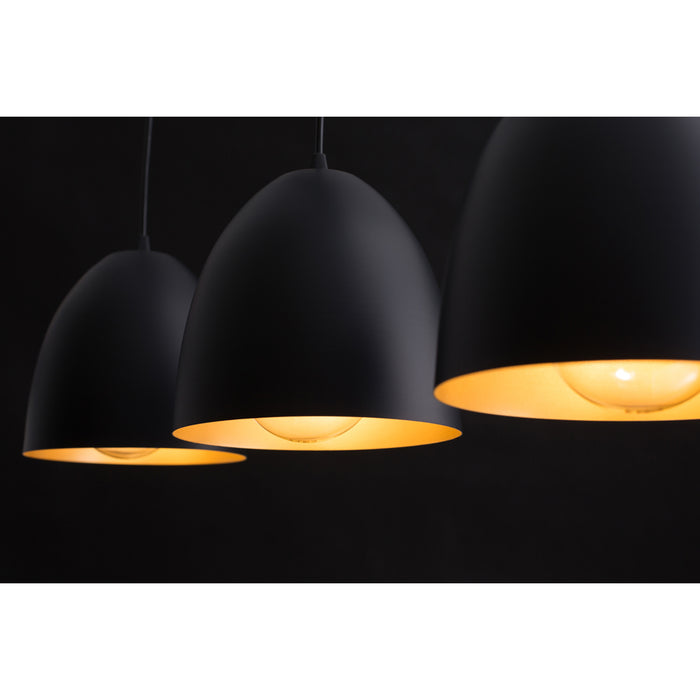 Lampadario 3 Luci Reartù In Acciaio Nero Con Cupole In Nero E Oro