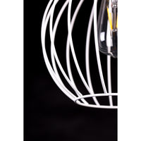 Sospensione 1 Luce Morgana Paralume A Gabbia In Acciaio Bianco E Legno Naturale