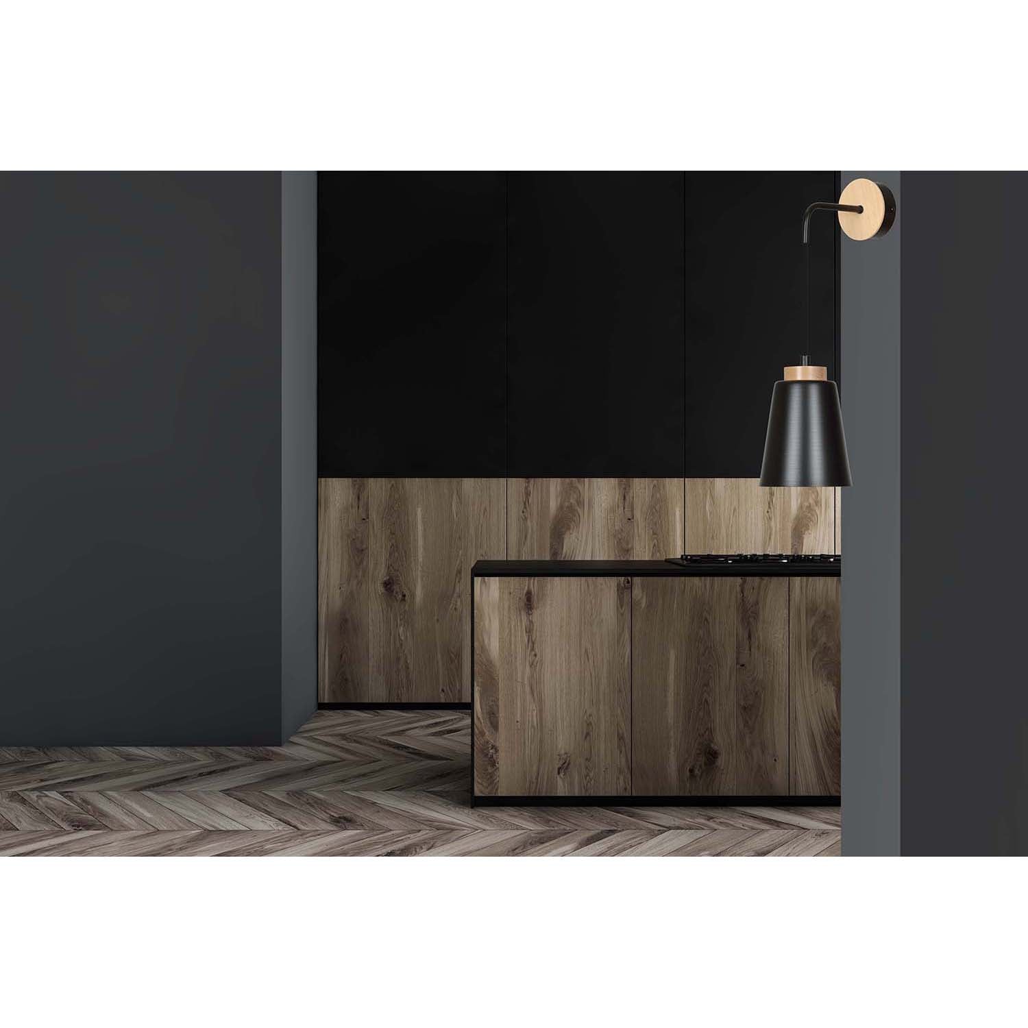 Applique 1 Luce Lancillotto A Cono In Acciaio Nero E Legno Naturale