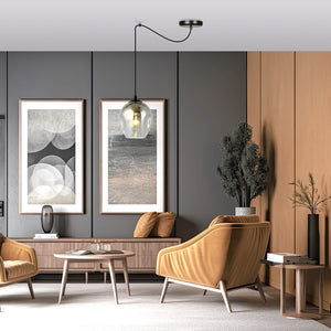 Sospensione 1 Luce Parsifal In Acciaio Nero E Vetro Fumè Con Cavi Lunghi