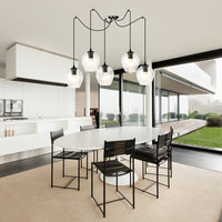 Sospensione 5 Luci Parsifal In Acciaio Nero E Vetro Trasparente Con Cavi Lunghi