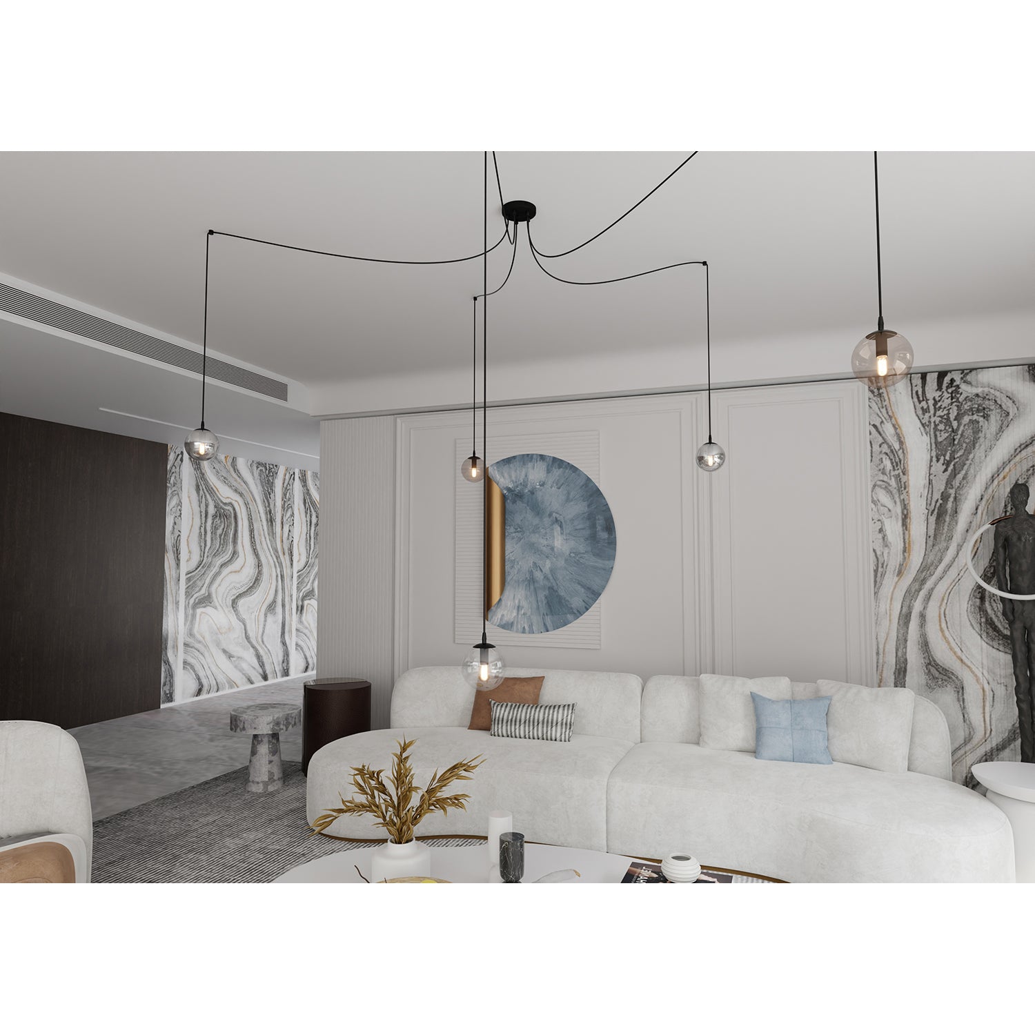 Lampadario 5 Luci Ginevra In Acciaio Nero Con Cavo Lungo E Vetri Multicolor