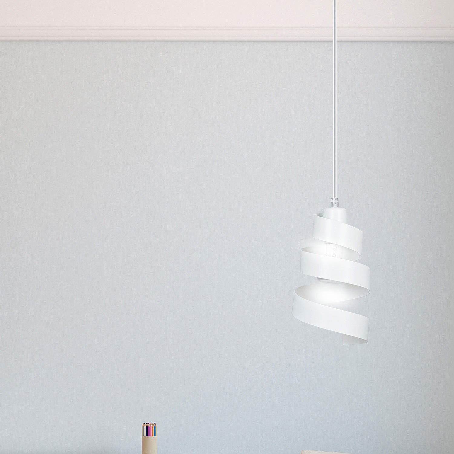 Sospensione Moderna 1 Luce Tristano In Acciaio Bianco Con Fasce A Spirale