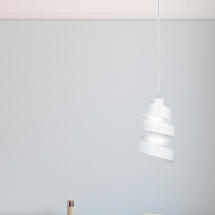 Sospensione Moderna 1 Luce Tristano In Acciaio Bianco Con Fasce A Spirale