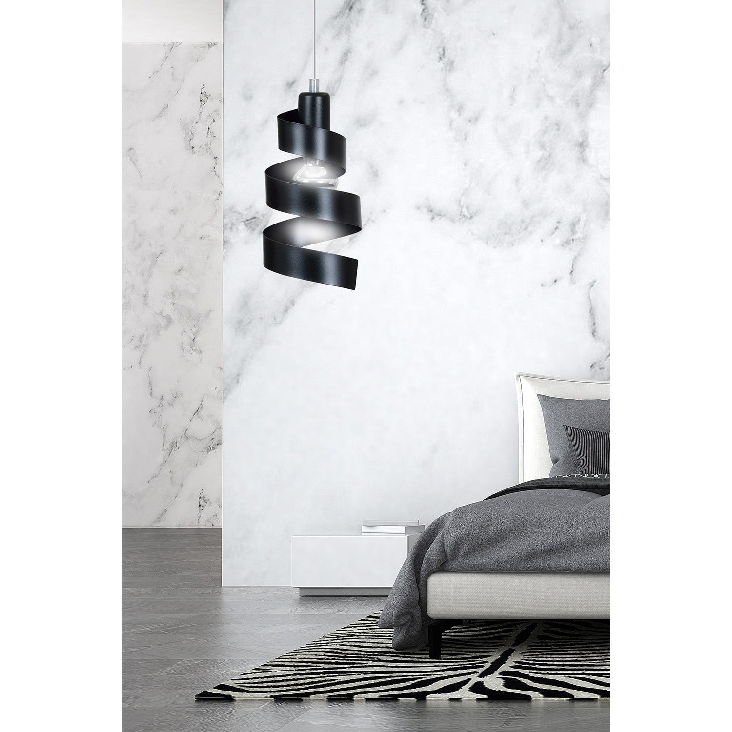 Sospensione Moderna 1 Luce Tristano In Acciaio Nero Con Fasce A Spirale