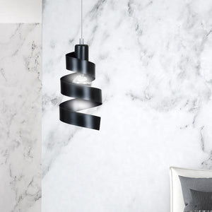 Sospensione Moderna 1 Luce Tristano In Acciaio Nero Con Fasce A Spirale
