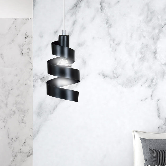 Sospensione Moderna 1 Luce Tristano In Acciaio Nero Con Fasce A Spirale