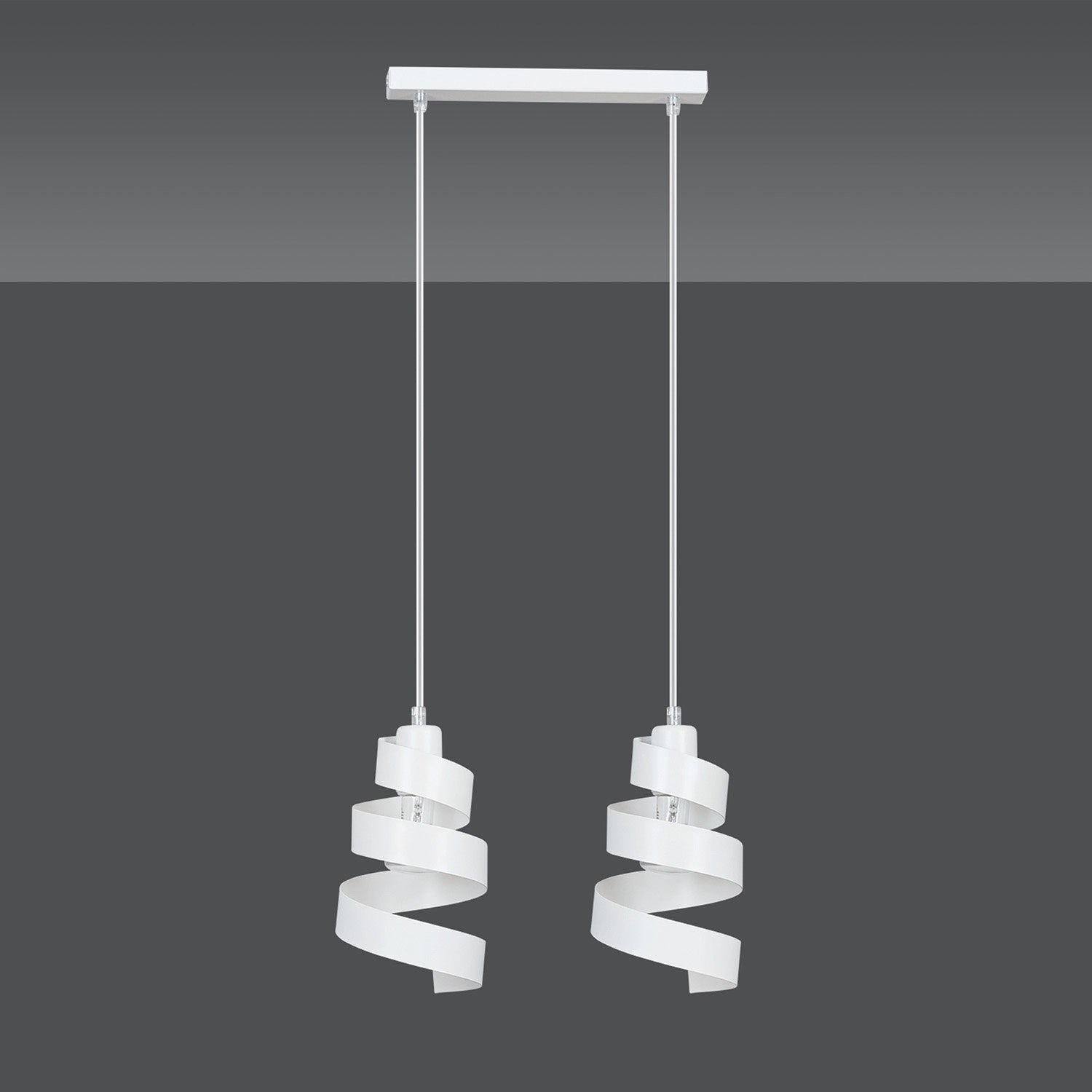 Lampadario Moderno 2 Luci Tristano In Acciaio Bianco Con Fasce A Spirale