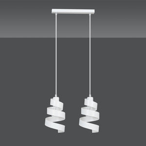Lampadario Moderno 2 Luci Tristano In Acciaio Bianco Con Fasce A Spirale