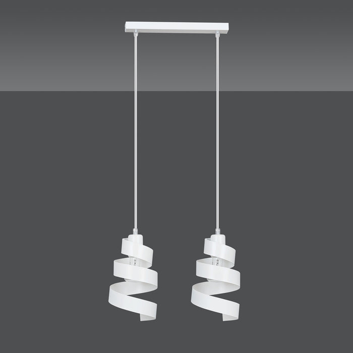 Lampadario Moderno 2 Luci Tristano In Acciaio Bianco Con Fasce A Spirale