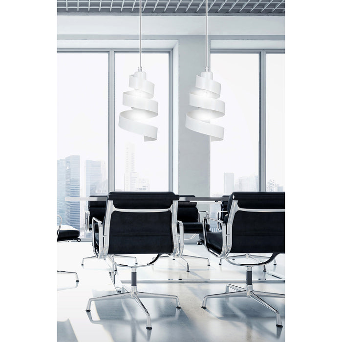 Lampadario Moderno 2 Luci Tristano In Acciaio Bianco Con Fasce A Spirale