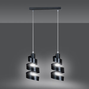 Lampadario Moderno 2 Luci Tristano In Acciaio Nero Con Fasce A Spirale
