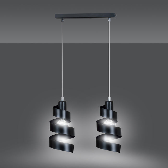 Lampadario Moderno 2 Luci Tristano In Acciaio Nero Con Fasce A Spirale