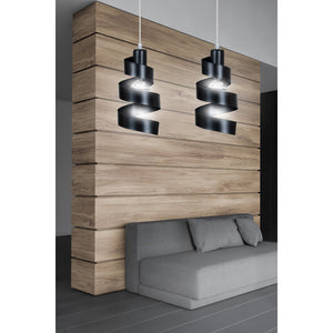 Lampadario Moderno 2 Luci Tristano In Acciaio Nero Con Fasce A Spirale