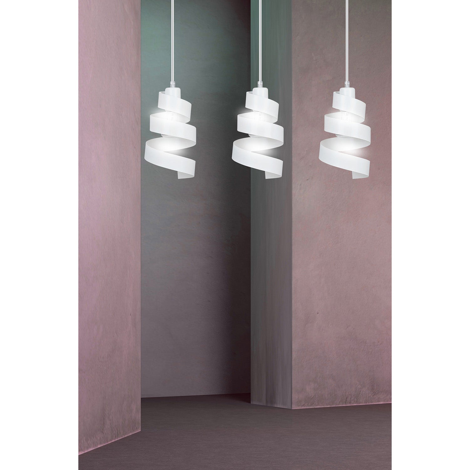 Lampadario Moderno 3 Luci Tristano In Acciaio Bianco Con Fasce A Spirale