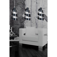 Lampadario Moderno 3 Luci Tristano In Acciaio Nero Con Fasce A Spirale