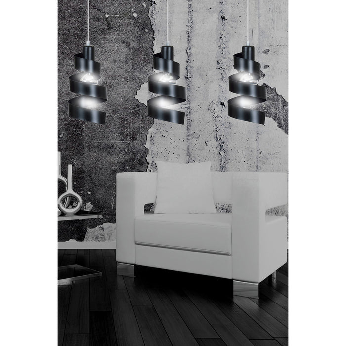 Lampadario Moderno 3 Luci Tristano In Acciaio Nero Con Fasce A Spirale
