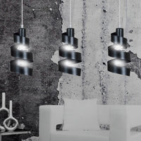 Lampadario Moderno 3 Luci Tristano In Acciaio Nero Con Fasce A Spirale