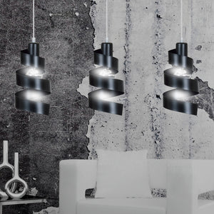 Lampadario Moderno 3 Luci Tristano In Acciaio Nero Con Fasce A Spirale