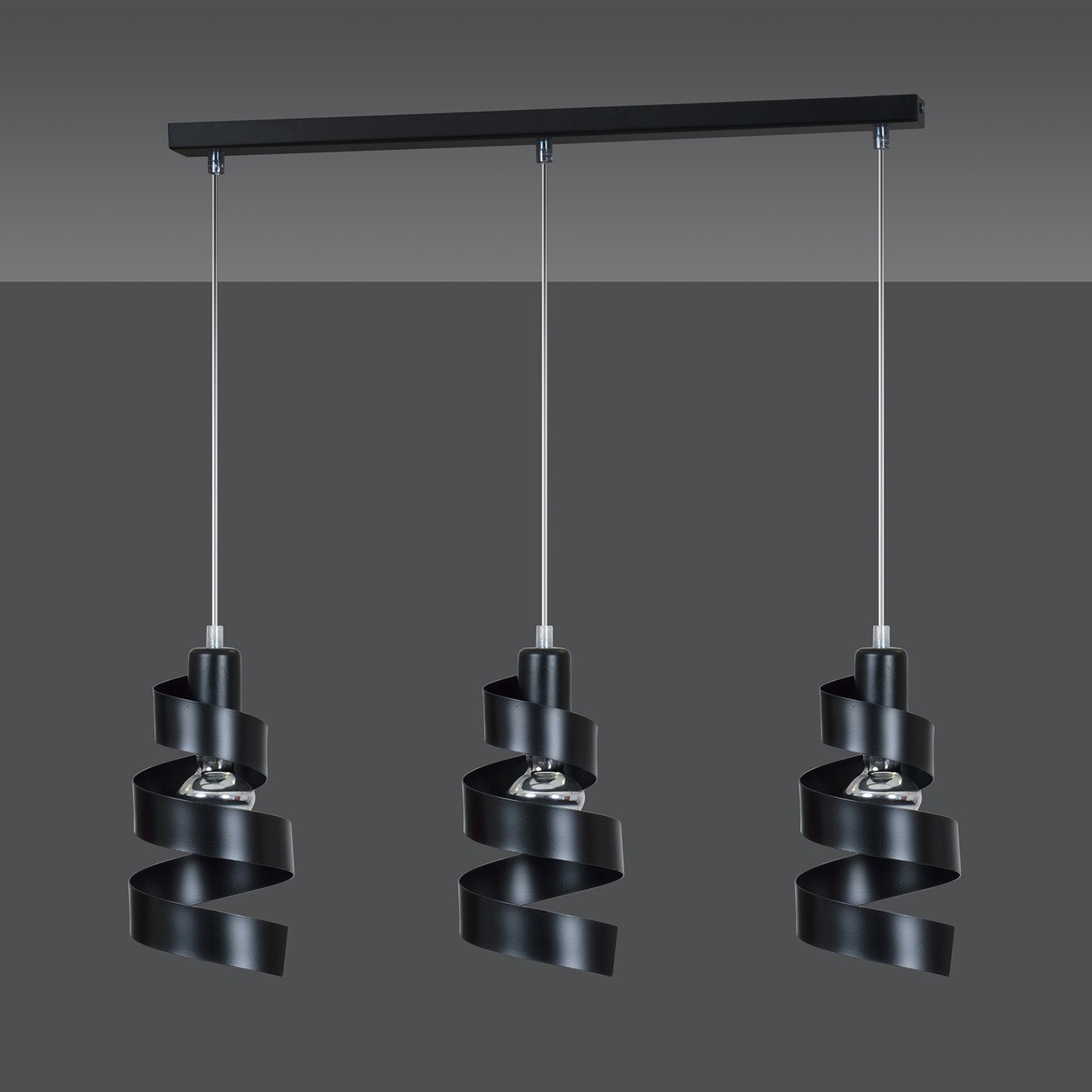 Lampadario Moderno 3 Luci Tristano In Acciaio Nero Con Fasce A Spirale