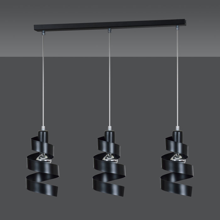 Lampadario Moderno 3 Luci Tristano In Acciaio Nero Con Fasce A Spirale