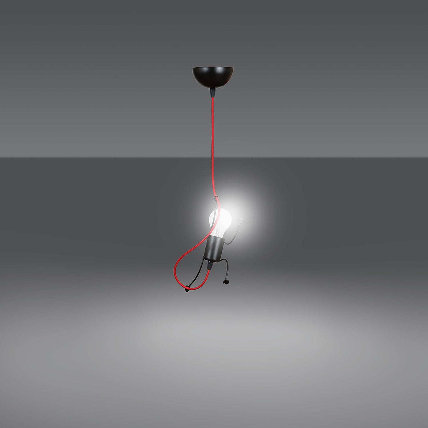 Sospensione 1 Luce Moderna Isotta In Acciaio Nero E Cavi Rossi A Figura Umana