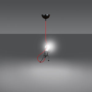 Sospensione 1 Luce Moderna Isotta In Acciaio Nero E Cavi Rossi A Figura Umana