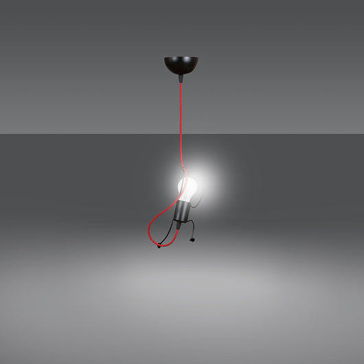 Sospensione 1 Luce Moderna Isotta In Acciaio Nero E Cavi Rossi A Figura Umana