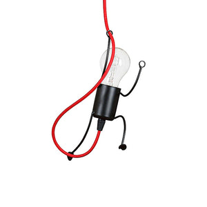 Sospensione 1 Luce Moderna Isotta In Acciaio Nero E Cavi Rossi A Figura Umana