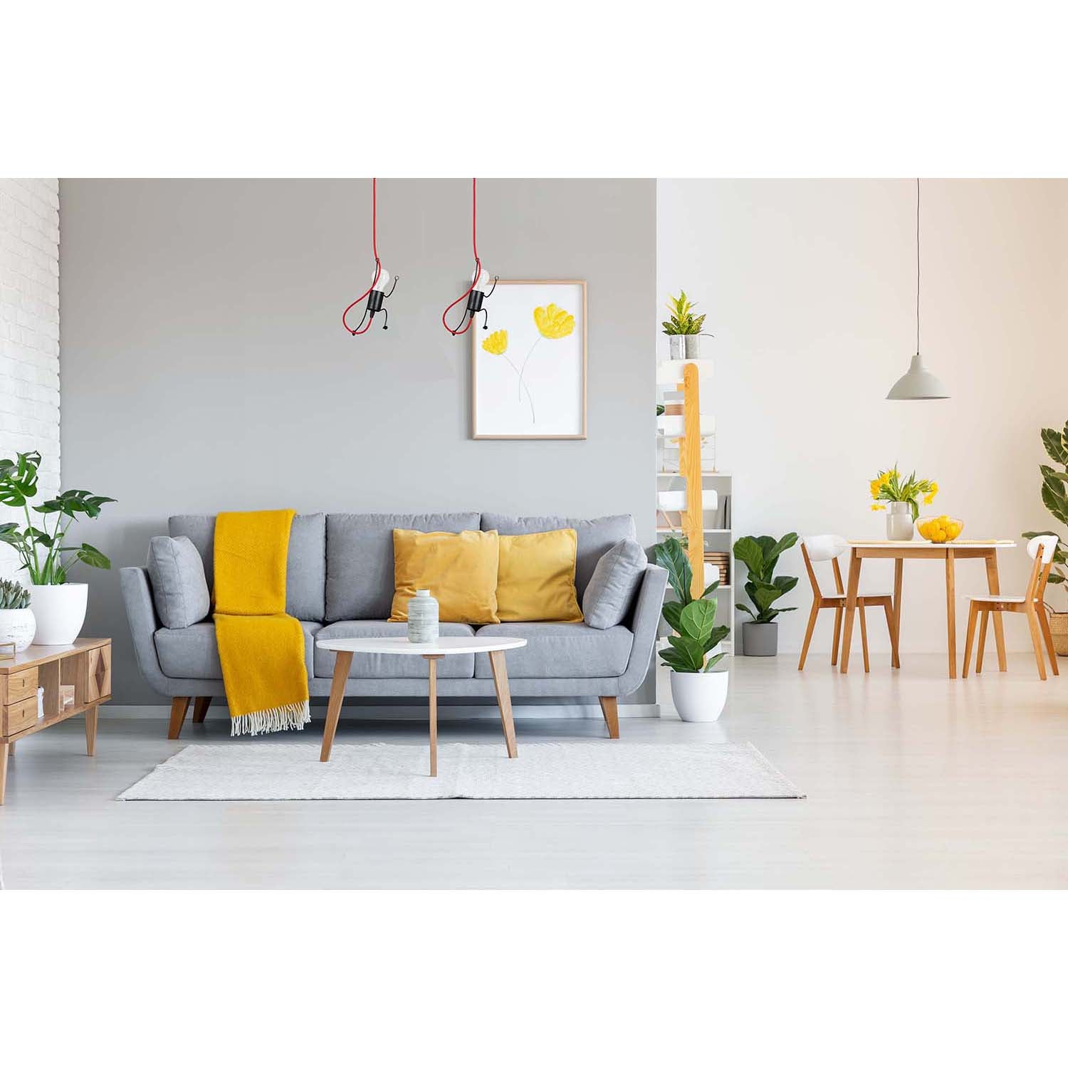 Sospensione 1 Luce Moderna Isotta In Acciaio Nero E Cavi Rossi A Figura Umana