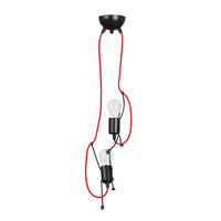 Sospensione 2 Luci Moderna Isotta In Acciaio Nero E Cavi Rossi A Figura Umana