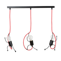 Sospensione 3 Luci Moderna Isotta In Acciaio Nero E Cavi Rossi A Figura Umana