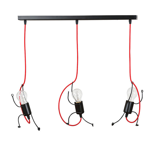 Sospensione 3 Luci Moderna Isotta In Acciaio Nero E Cavi Rossi A Figura Umana