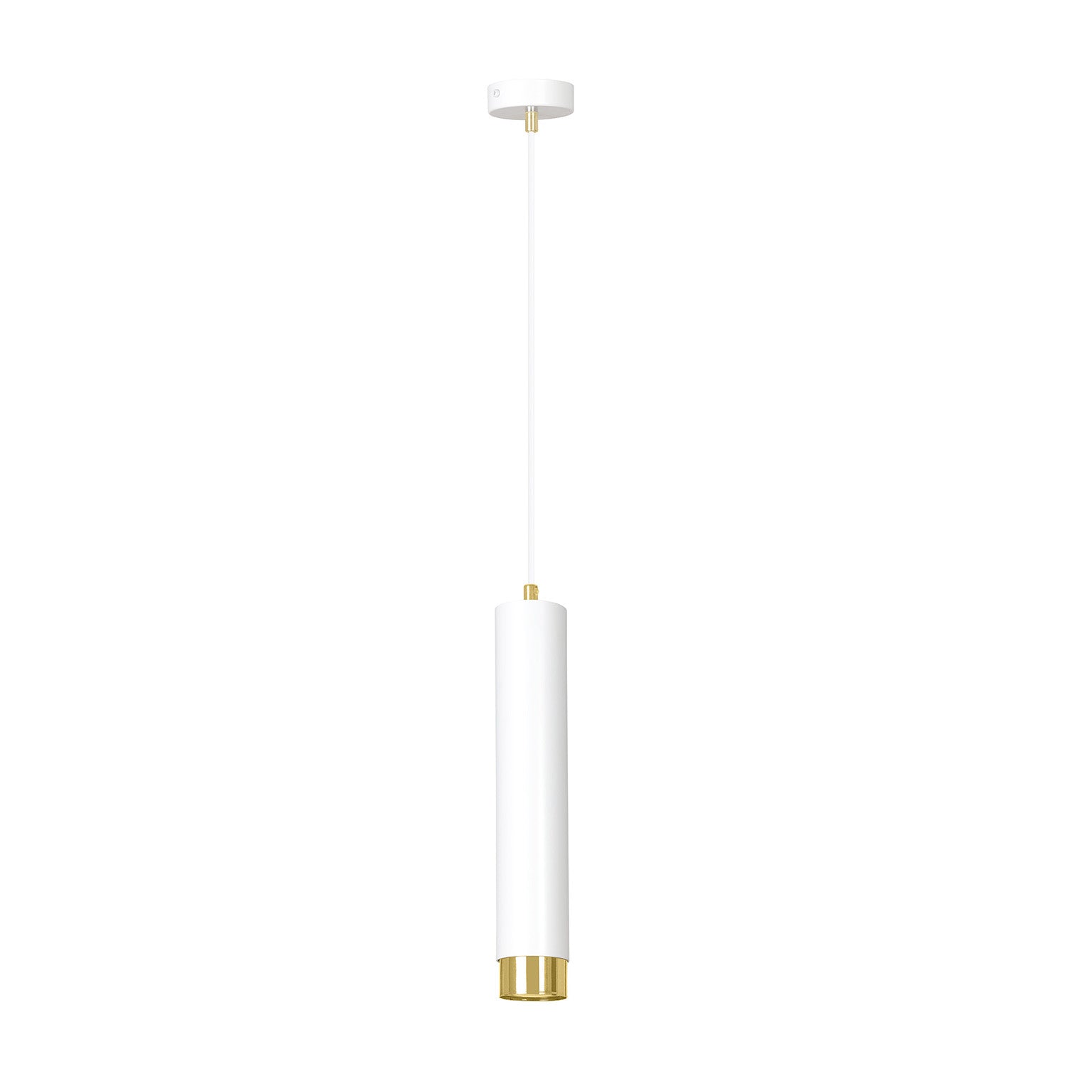 Sospensione 1 Luce Brunilde In Acciaio Bianco Con Tubolare In Bianco E Oro