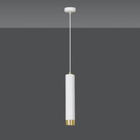 Sospensione 1 Luce Brunilde In Acciaio Bianco Con Tubolare In Bianco E Oro