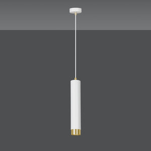 Sospensione 1 Luce Brunilde In Acciaio Bianco Con Tubolare In Bianco E Oro