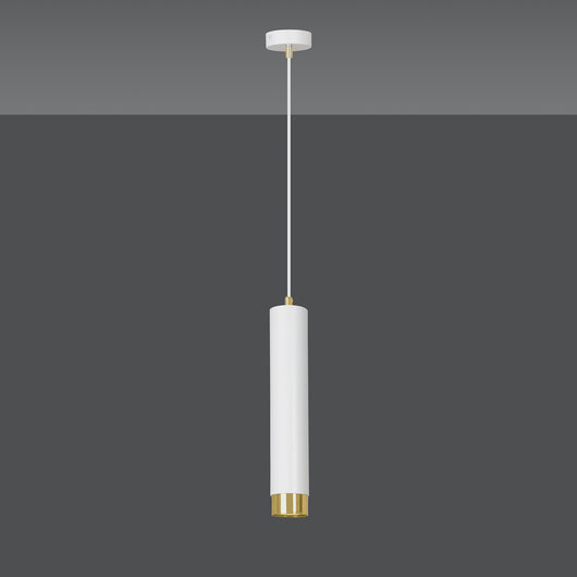 Sospensione 1 Luce Brunilde In Acciaio Bianco Con Tubolare In Bianco E Oro