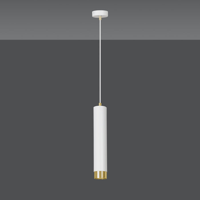 Sospensione 1 Luce Brunilde In Acciaio Bianco Con Tubolare In Bianco E Oro