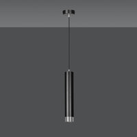 Sospensione 1 Luce Brunilde In Acciaio Nero Con Tubolare In Nero E Cromo