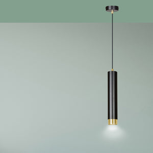 Sospensione 1 Luce Brunilde In Acciaio Nero Con Tubolare In Nero E Oro